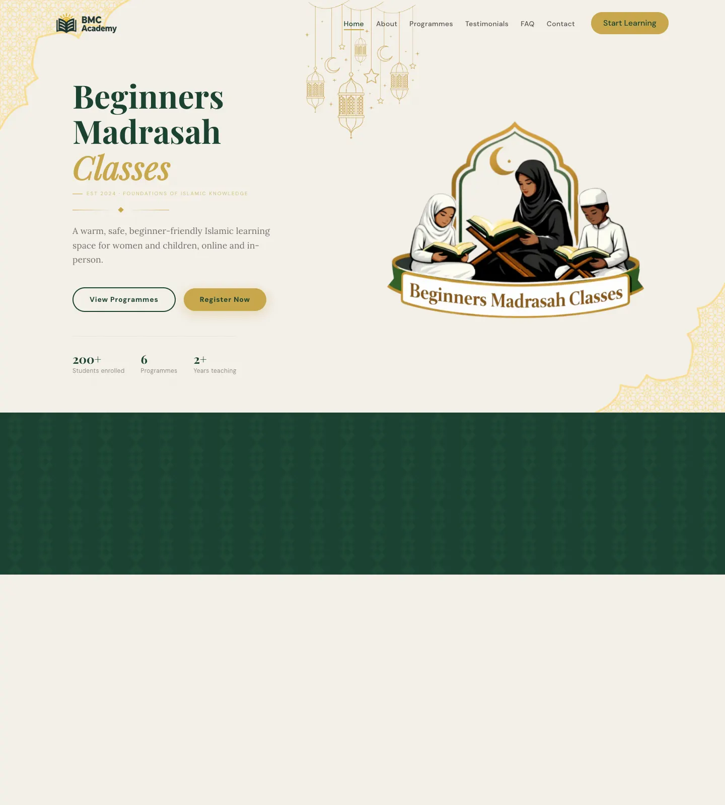 The Beginners Madrasah website on a computer